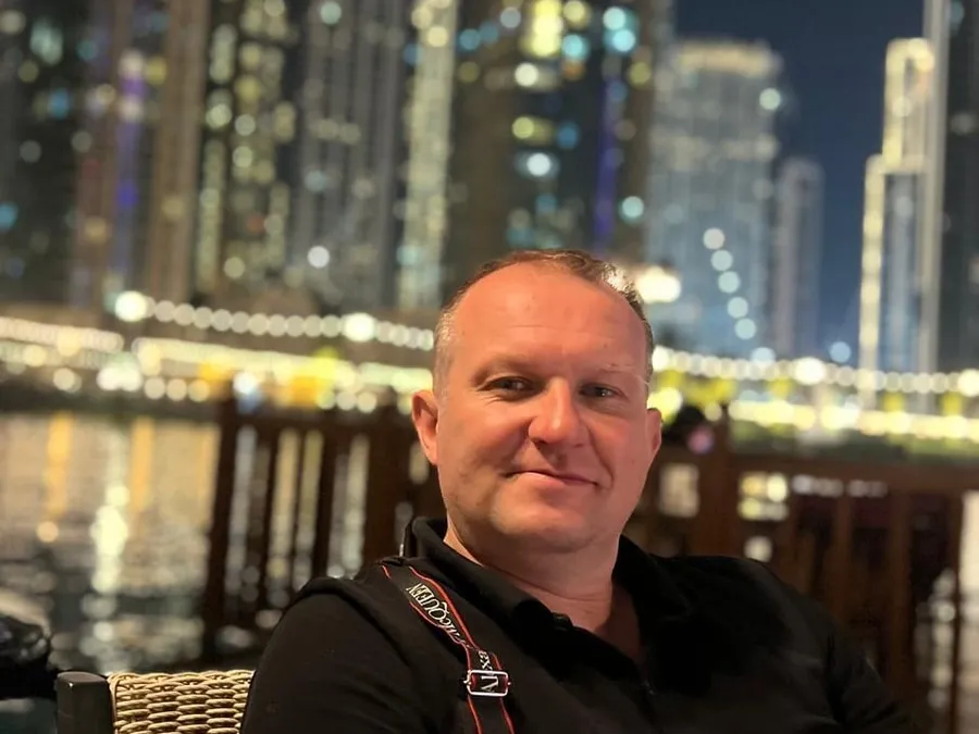 Alan Underwood, founder of Dubai Transition Consultants, at Dubai Marina in the evening